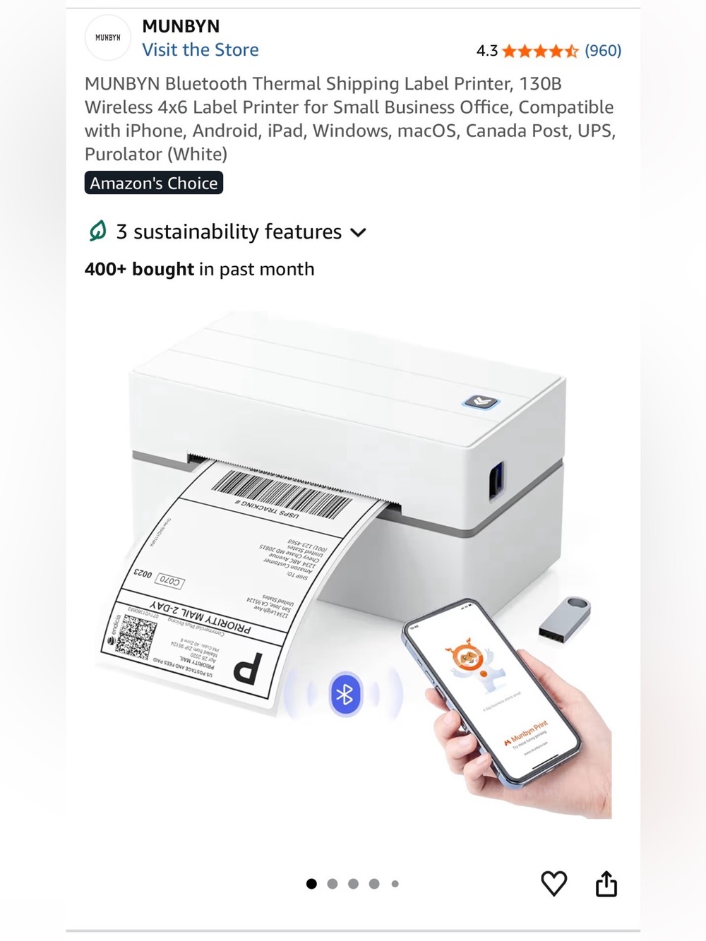MUNBYN Thermal Shipping Label Printer - White